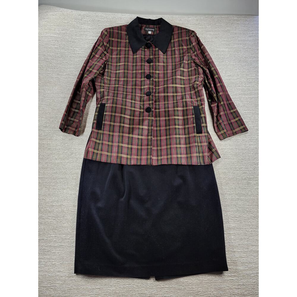 Chad Stevens Women’s 2-Piece Plaid Taffeta Velvet Suit Set Size 18 Made in USA